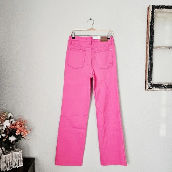 Judy Blue High Rise Garment Dyed 90's Straight Leg Jeans Barbie Pink 11/30 NWT - Picture 6 of 11